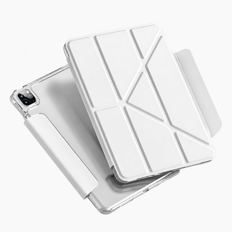 PingGO 晶透系列 iPad Y折搭扣款平板保護殼，透明背殼搭配多角度折疊上蓋