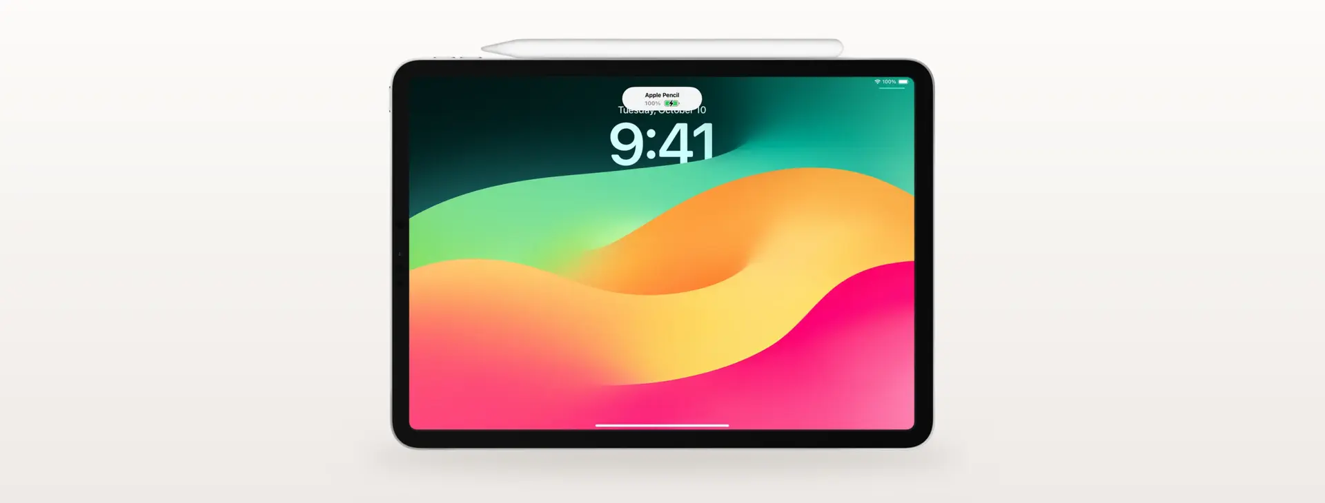 iPad 螢幕顯示 Apple Pencil 100% 電量提示