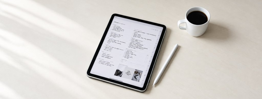 iPad 與 Apple Pencil 放在桌面上的學生筆記使用情境