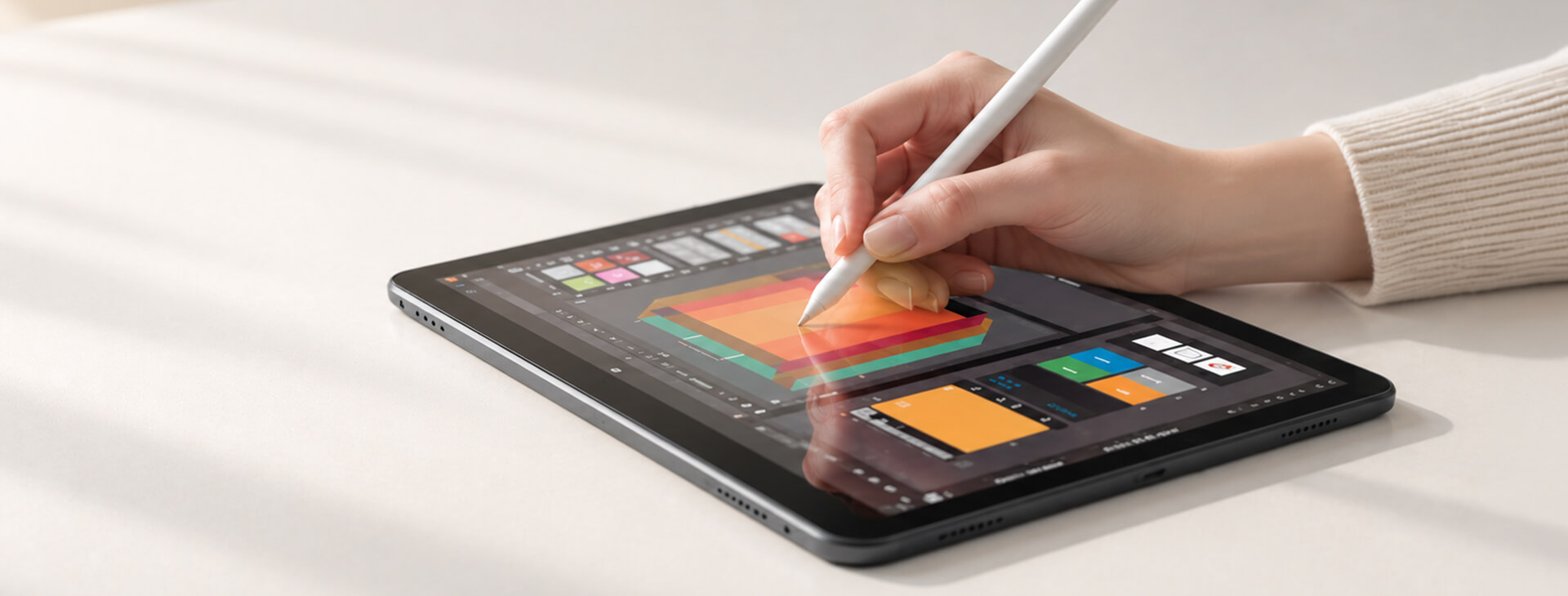 使用 Apple Pencil 在 iPad 螢幕上進行繪圖的情境